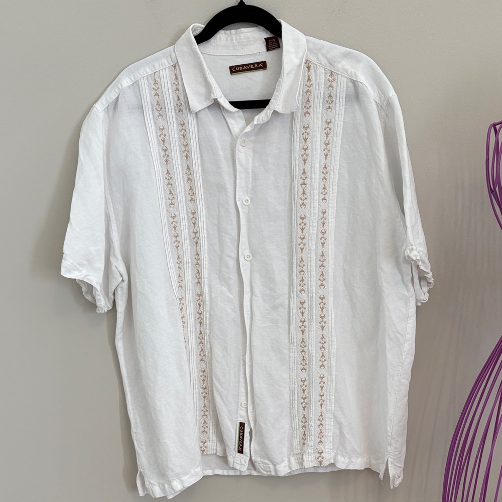 Cubavera White Linen Blend Men's Casual Button-Down Shirt